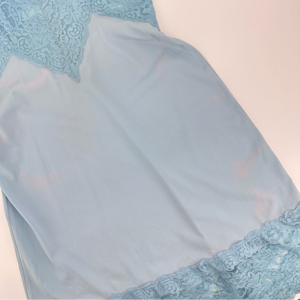 Vintage Full Slip Dress Blue Womens Size 34 Lace Nylon Boudoir Flirty Sexy - Picture 9 of 14